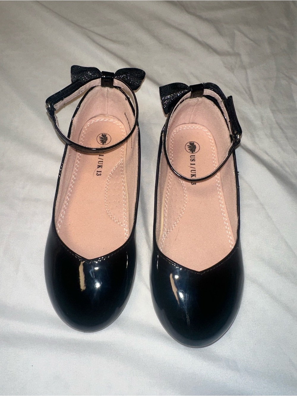 Girls Black Patent Mary Jane Ballet Flats with Bow